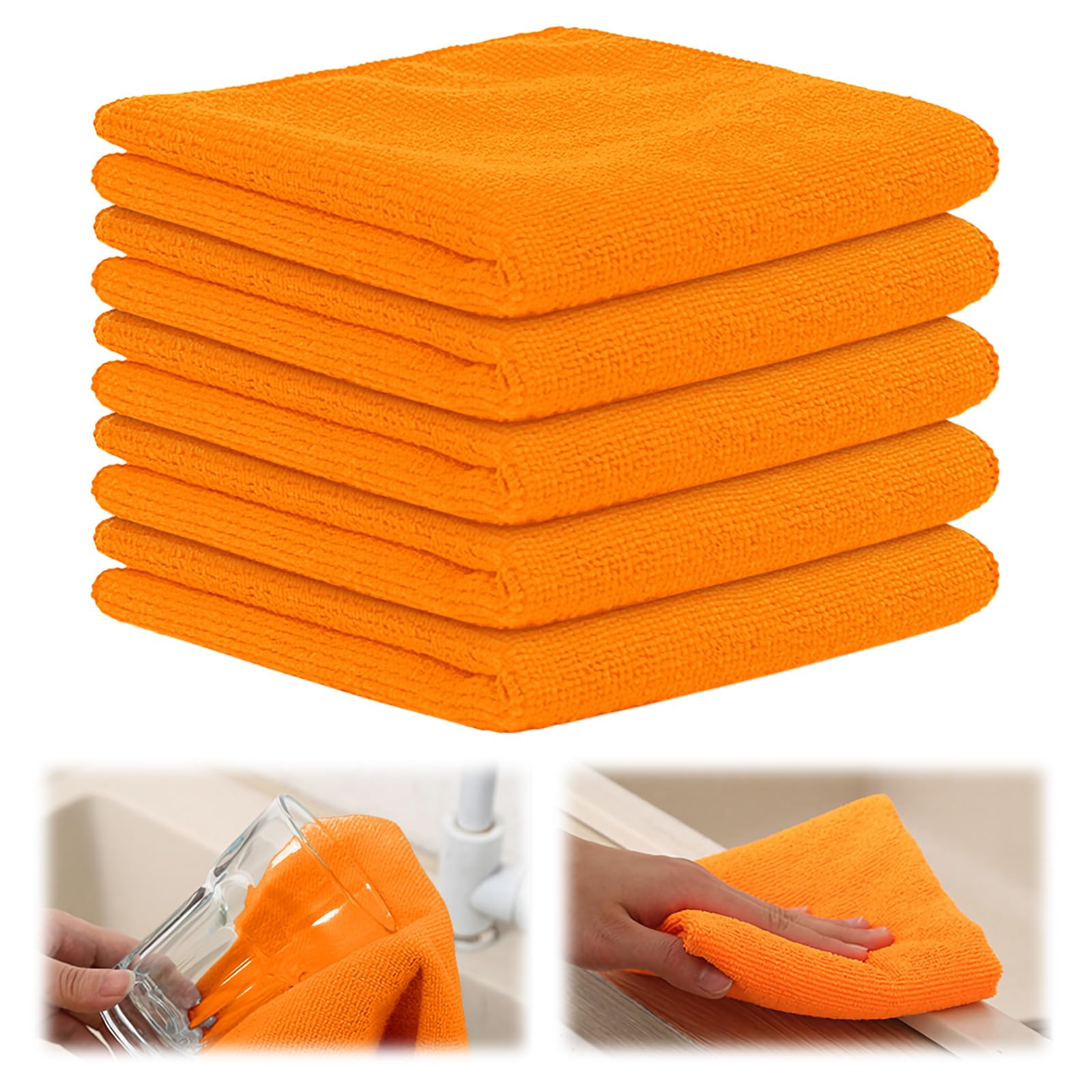 GJV 5 Pack Microfiber Cleaning Cloth,Super Soft Cleaning Cloth Dish Kitchen Rag, Super Absorbent and Lint Free Cleaning Towels Reuseable Cleaning Cloths 30x30cm (Orange)