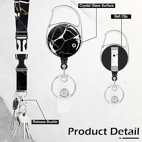 Miniatura 3 de Anseal Cordones rosados para insignias de identificación, portatarjetas retráctiles con llavero, soporte para tarjeta de crédito de identificación,