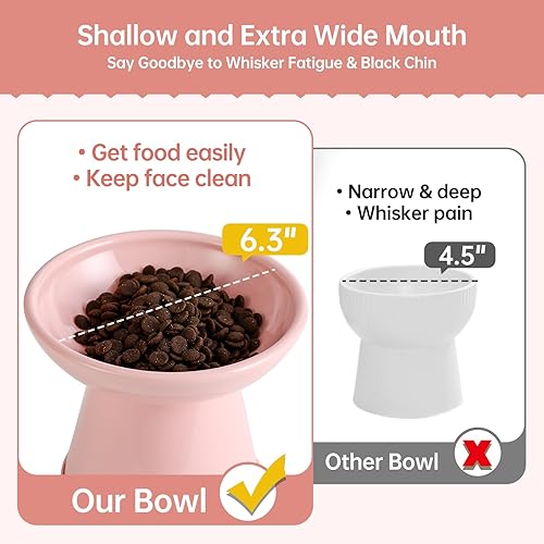 Miniatura 4 de Cuenco elevado de cerámica para gatos  Cuenco elevado para gatos con tira antideslizante  Plato de comida para gatos poco profundo sin estrés