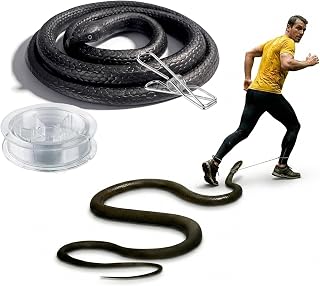 Snake Prank with String Clip, 47 Inch Realistic Rubber Snake Toy for Golf Prank, Retractable Clip on Snake Prank Kit, Fake Snake on a String for Funny Scares, Halloween Prank Props (Black)