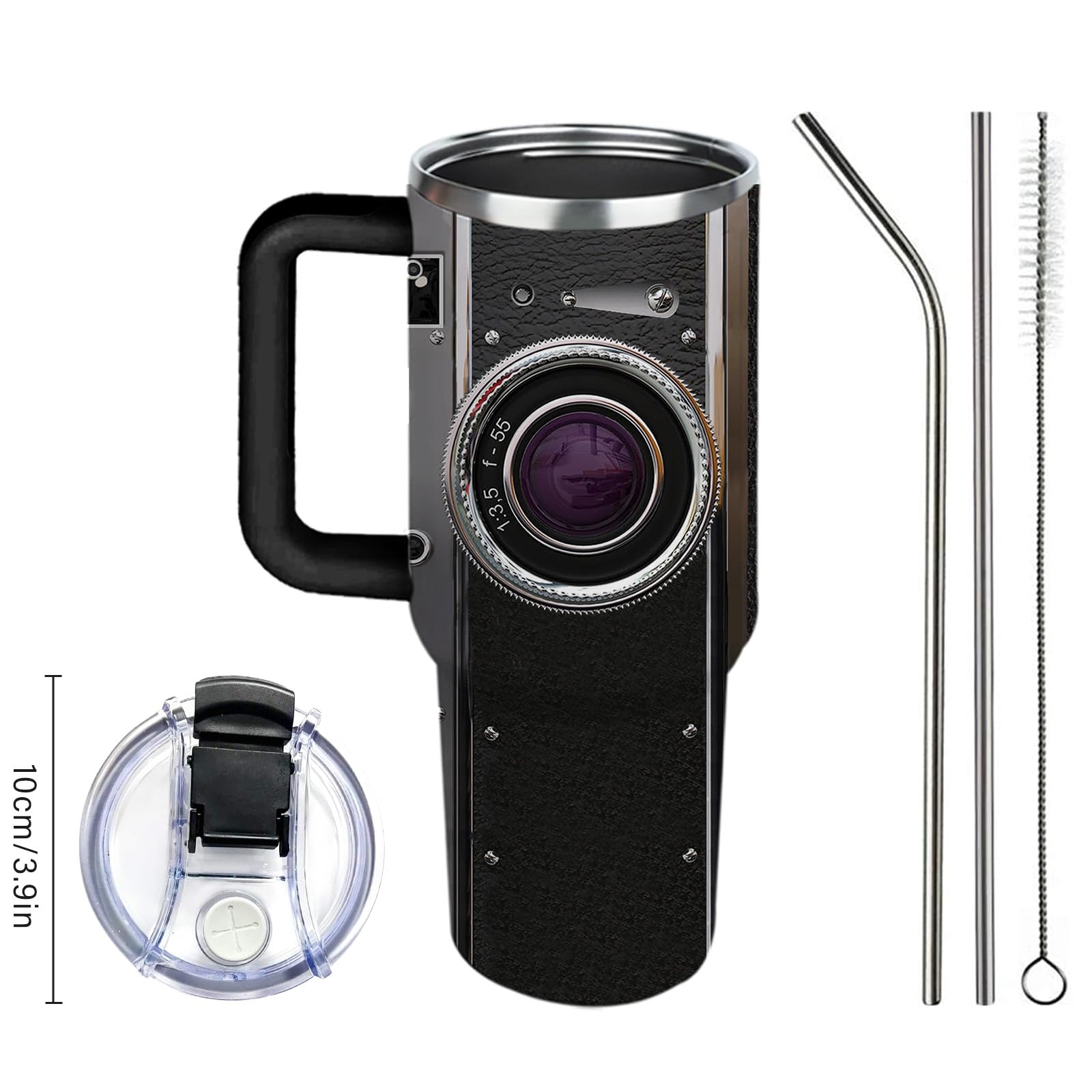 Photographer Gifts for Women Men Tumbler with Handle Straws 40oz Photography Lovers Camera Lens Coffee Cup Mugs, Cool Photographers Birthday Christmas Gift