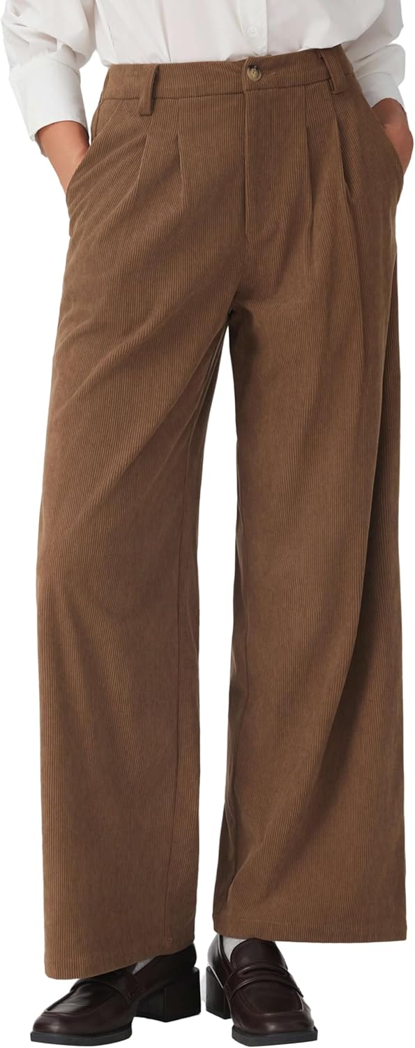 CIDER Womens Wide Leg Pants Corduroy Elastic Waist Bottom Up Pants with Pockets Trendy Casual Trousers - Image 3