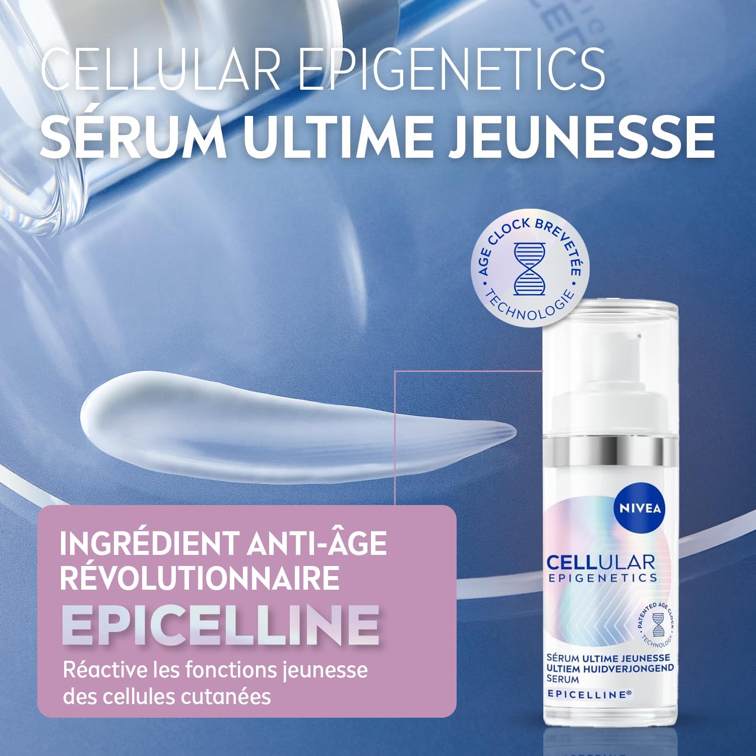 NIVEA - Trousse Soin Visage Anti-Âge Révolutionnaire - Sérum Ultime Jeunesse Epigenetics (30 ml) - Technologie Age Clock + Soin de Jour FPS 30 Cellular Expert Filler (50 ml) - Tous Types de Peaux