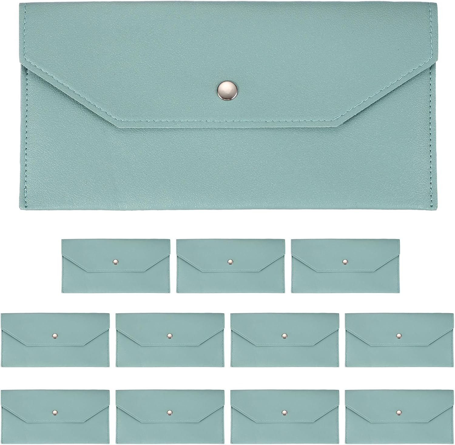 PATIKIL 12Pcs PU Leather Envelope Wallet Card, Reusable Money Pouch Small Leather Organizer Pouch for Women Men Travel,Light Blue