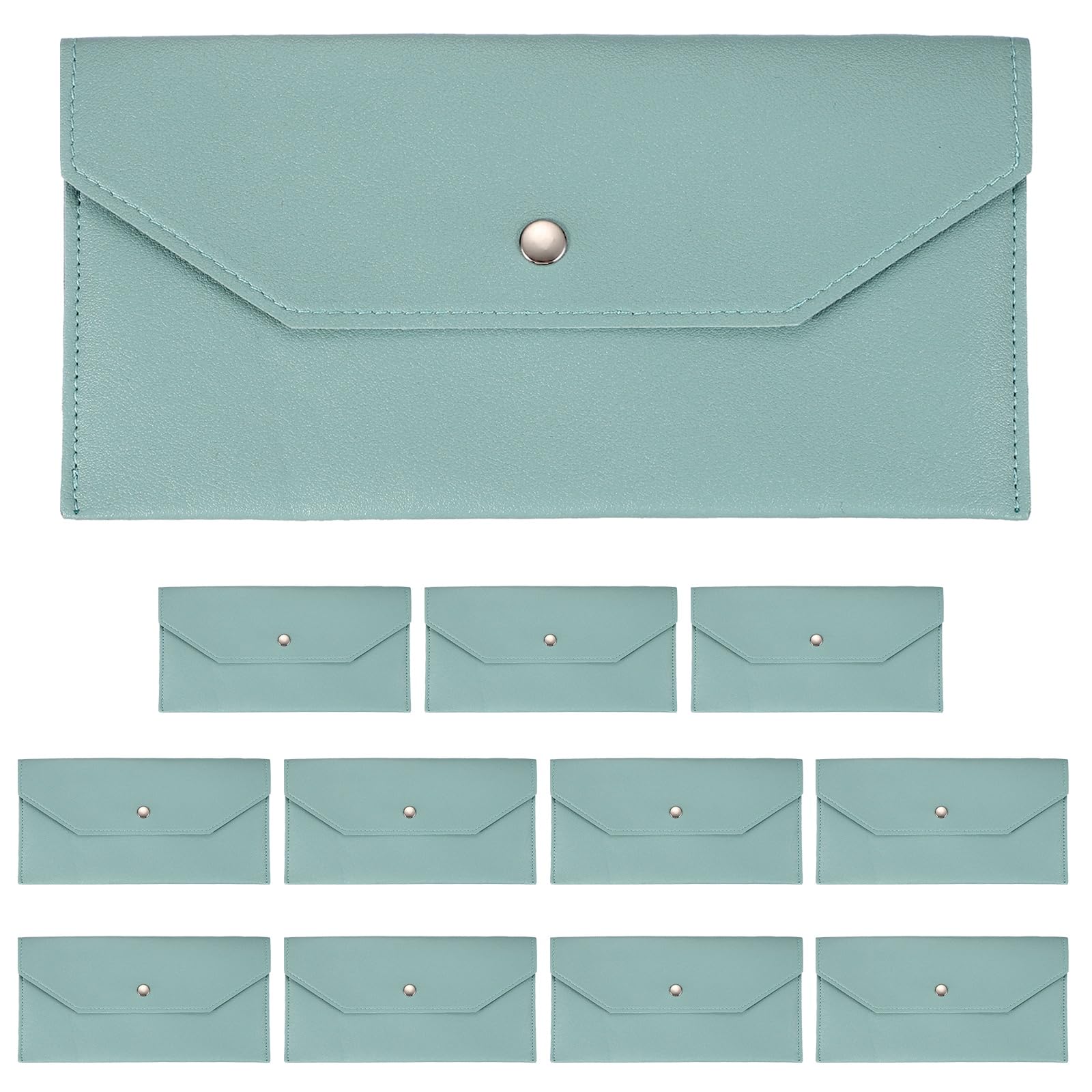 PATIKIL 12Pcs PU Leather Envelope Wallet Card, Reusable Money Pouch Small Leather Organizer Pouch for Women Men Travel,Light Blue