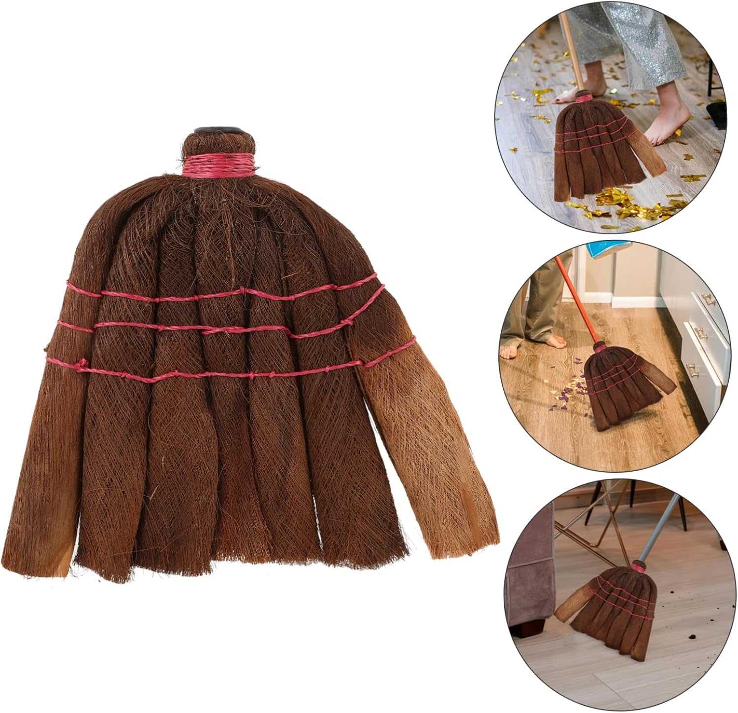 Reusable Palm Broom Head Replacement for Indoor Sweeping, Coffee