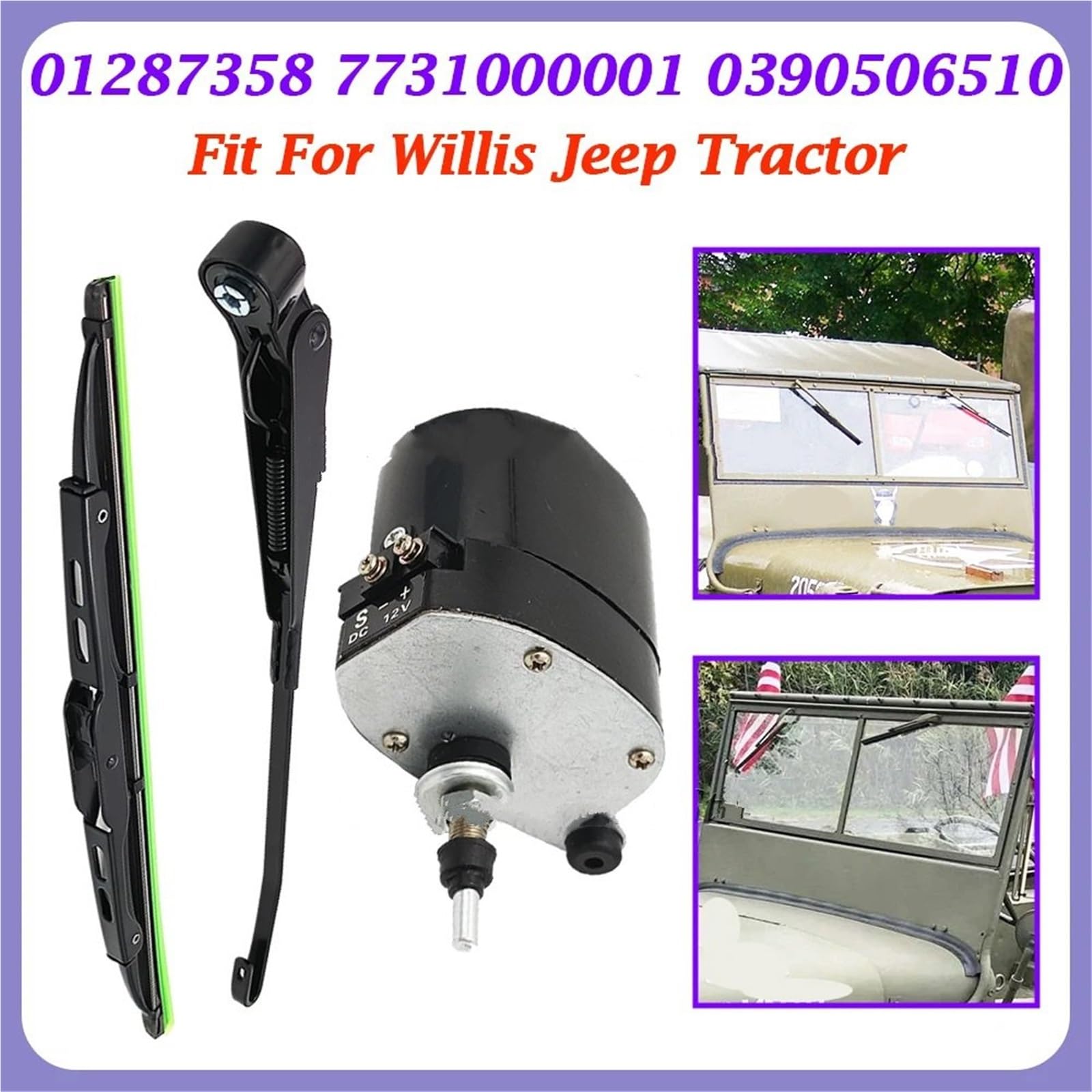 Heckwischermotor Passend für Willis, passend für Jeep Traktor 01287358 7731000001 0390506510 Universal-Scheibenwischermotor oder Arm mit Klinge(Only Motor)