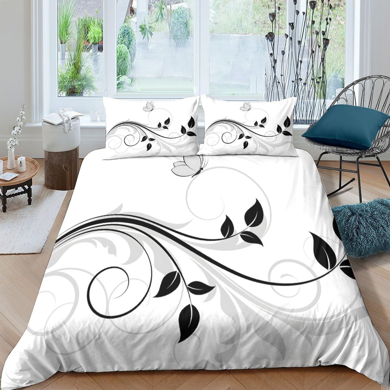 Ctjqhvkz Style-6 3D Printed Black Leaf Fitted Sheet Microfiber Soft Breathable Swirl Pattern Mattress Cover For Bedroom Decor Single（135X200cm）