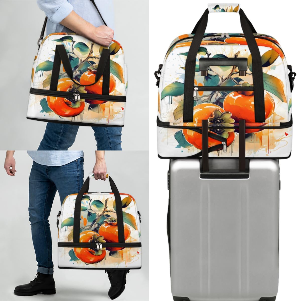QsirBC Funny Fruits Texture Gym Bag for Women Duffle Tote with Shoes Compartment Men Weekender Duffel for Dance Travel Sports Swimming Overnight
