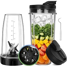 Blender Replacement Parts For Ninja 7 Fins Blender systems | Extractor Blade, 24oz & 32oz Cups with Sip Seal Lids, Fit Ninja Auto-iQ BL480 BL642 BN401 BN801, BPA-Free, Dishwasher Safe