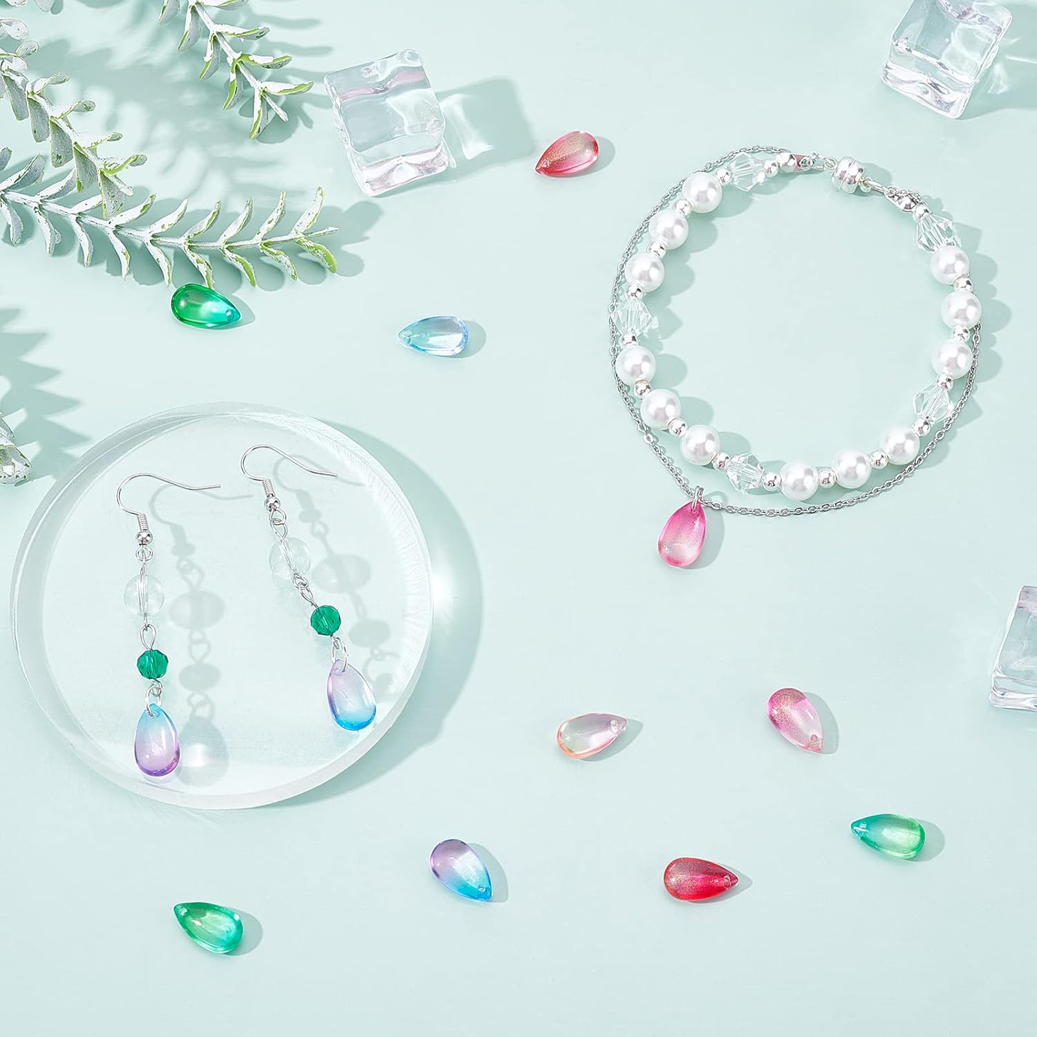 PH PandaHall Teardrop Crystal Beads, 200pcs 10 Color Water Drop Crystal Glass Beads Transparent Loose Beads Colorful Charms Pendants for DIY Crafts Earring Jewelry Making Costume Embellishments - Image 2