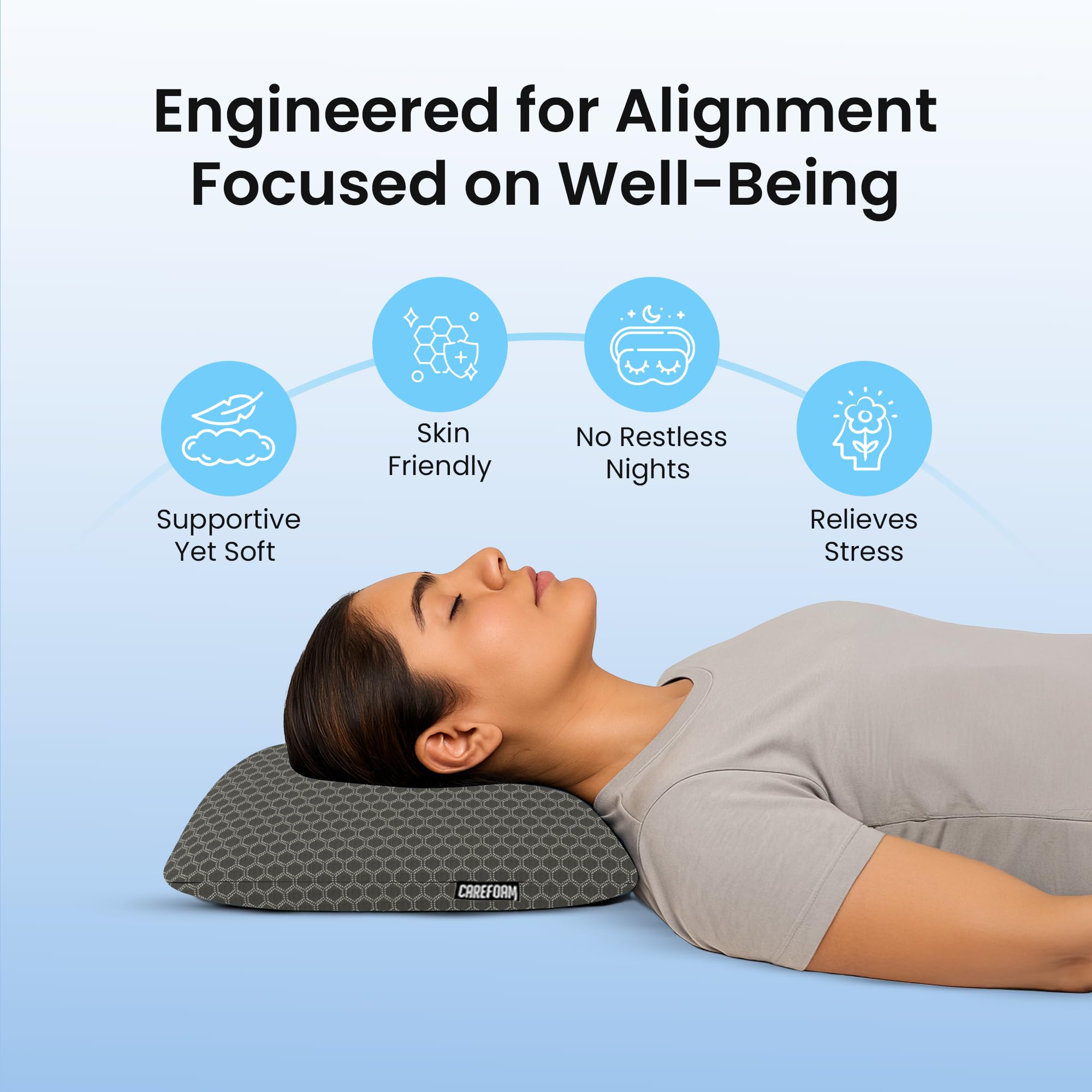 CareFoam Orthopedic Memory Foam Pillow for Comfortable Sleep, Neck & Shoulder Pain Relief with Removable Zipper Black Jacquard Cover 20 x 13 x 4 Inch Pack of 1