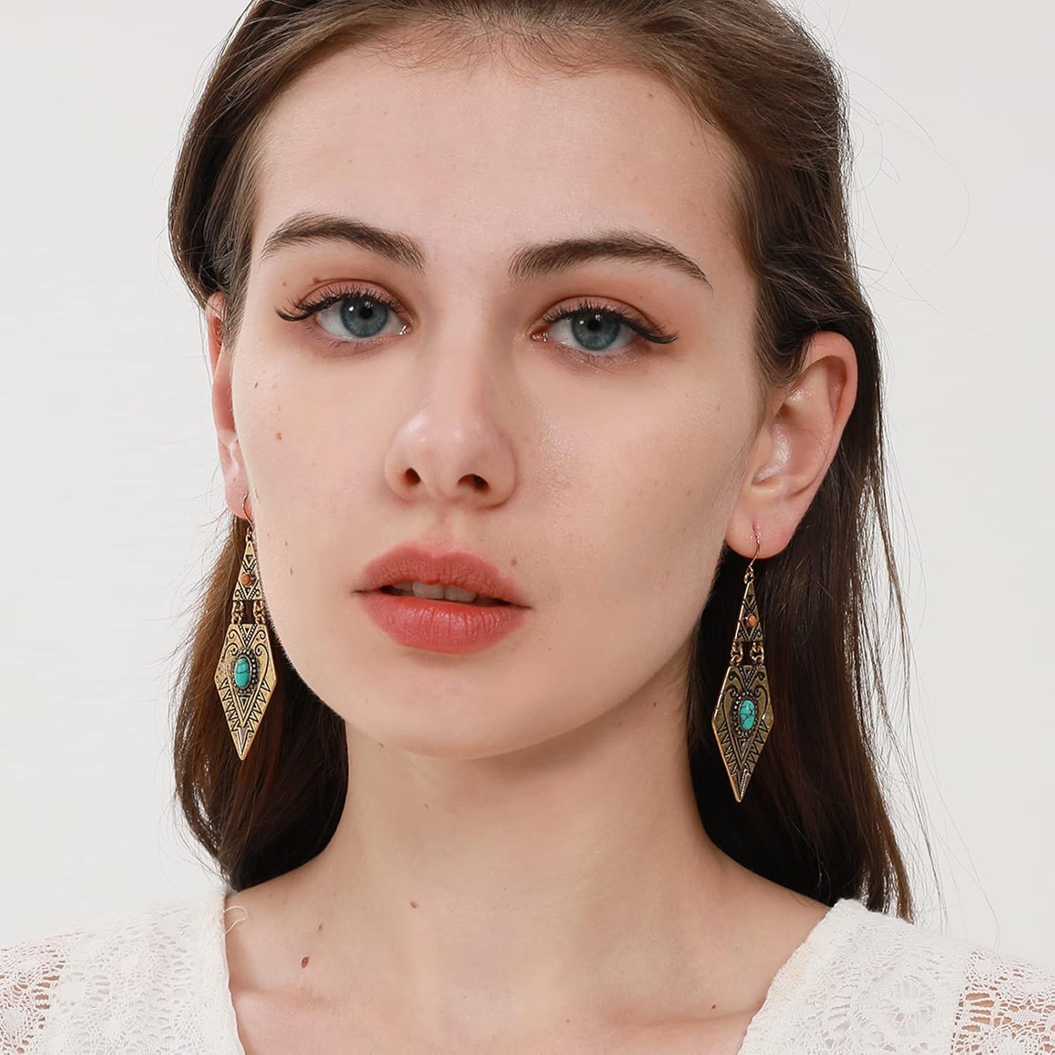 Boho Turquoise Earrings for Women Vintage Western Dangle Earring for Women - Image 5
