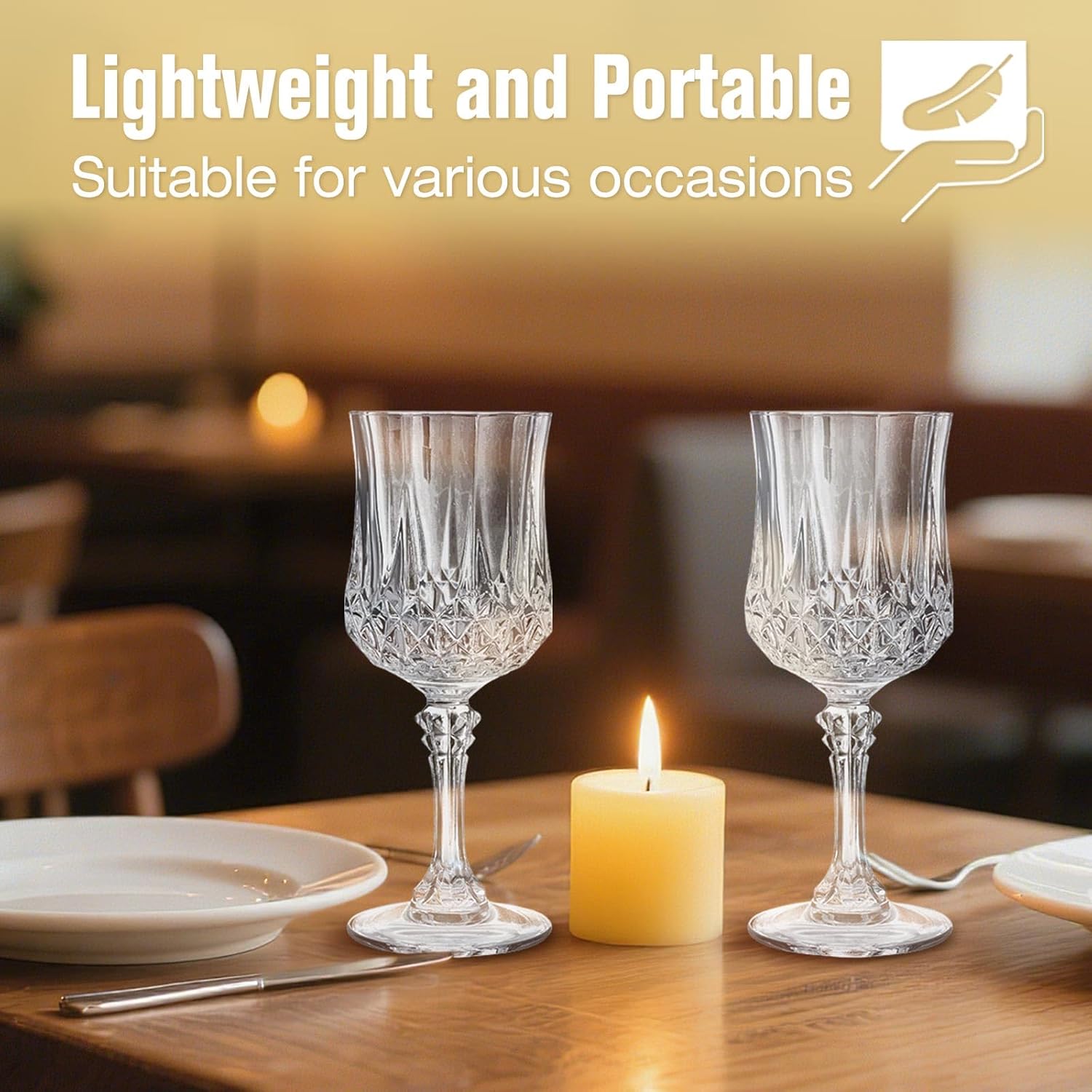 24 Pack 7 oz Vintage Plastic Wine Glasses Goblet Set, Unbreakable Champagne Flutes Cordial Drinking Water Glasses, Bulk Reusable Wine Drinkware for Wedding Reception Bar Party Favors Supplies - Image 4