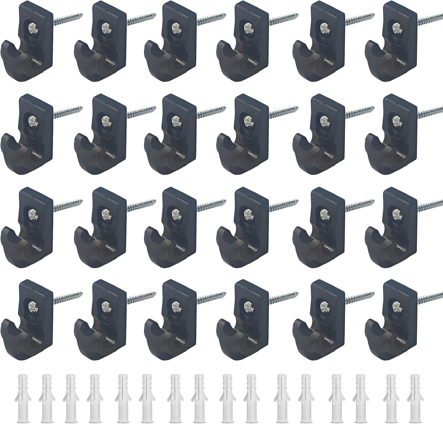 24Pcs Black Wire Shelf Down Wall Clips with Screws and Expansion Tubes, Plastic Closet Shelves Loop Clips Heavy Duty Brackets, Wall Mount Support for Wire Shelving Organization