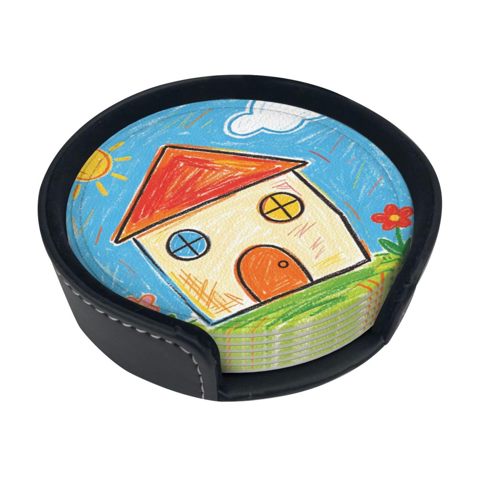 Crayon House Leather Coasters-Set of 6 with Storage Holder