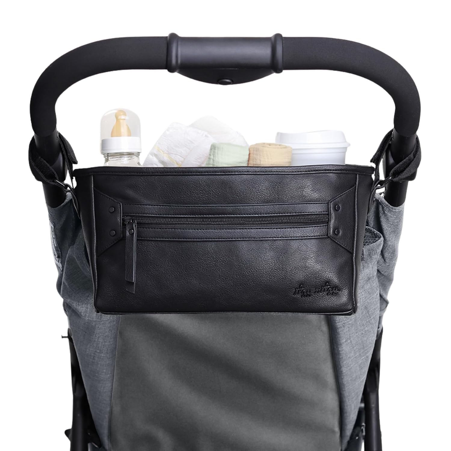 Itzy Ritzy Baby Pram Bag, Universal Pushchair Organiser with 2 Built-in Cup Holders, Zipped Pocket Buggy Bag Compartment