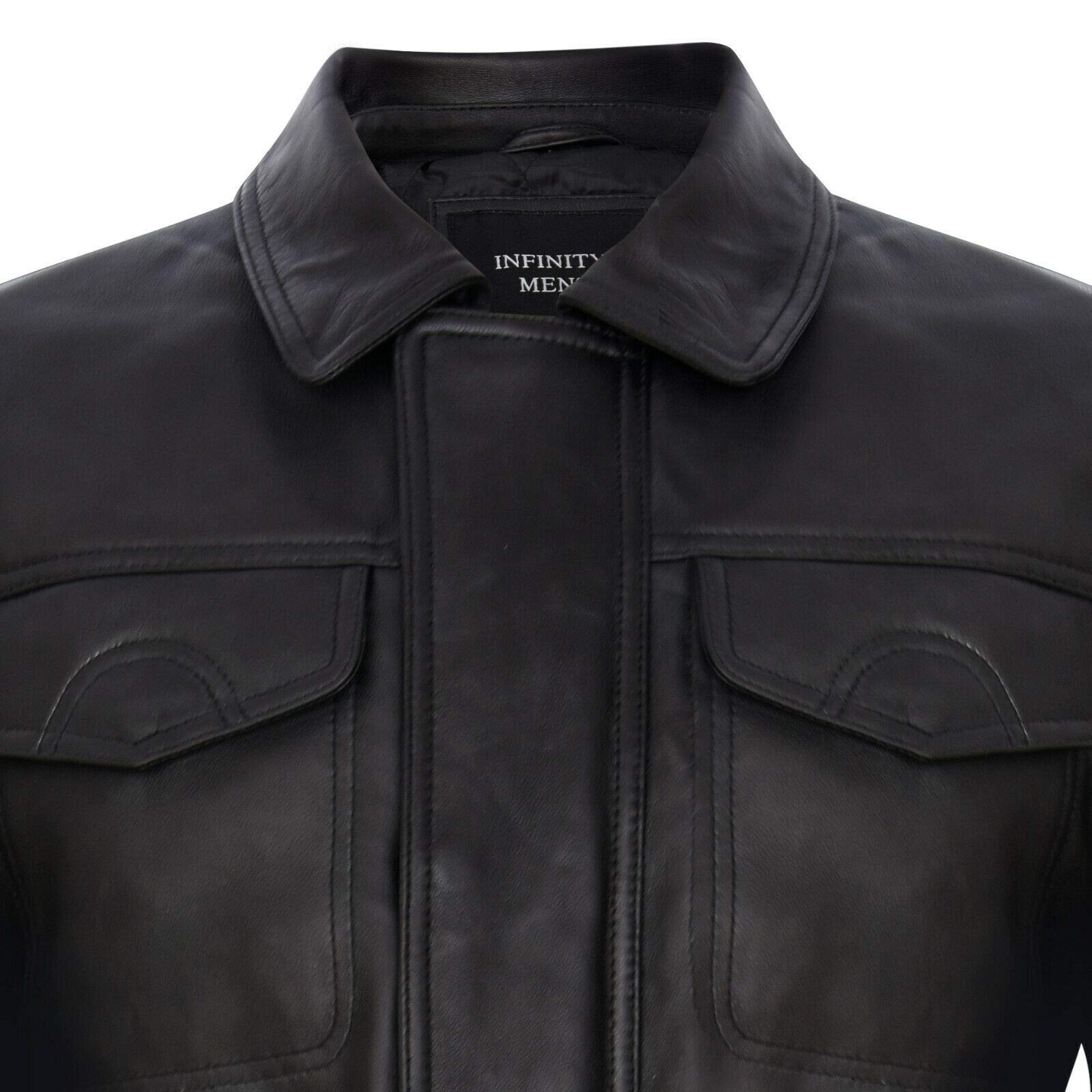 Herren Klassisch Schwarz Echtes Leder Safari Parker Graben Jacke