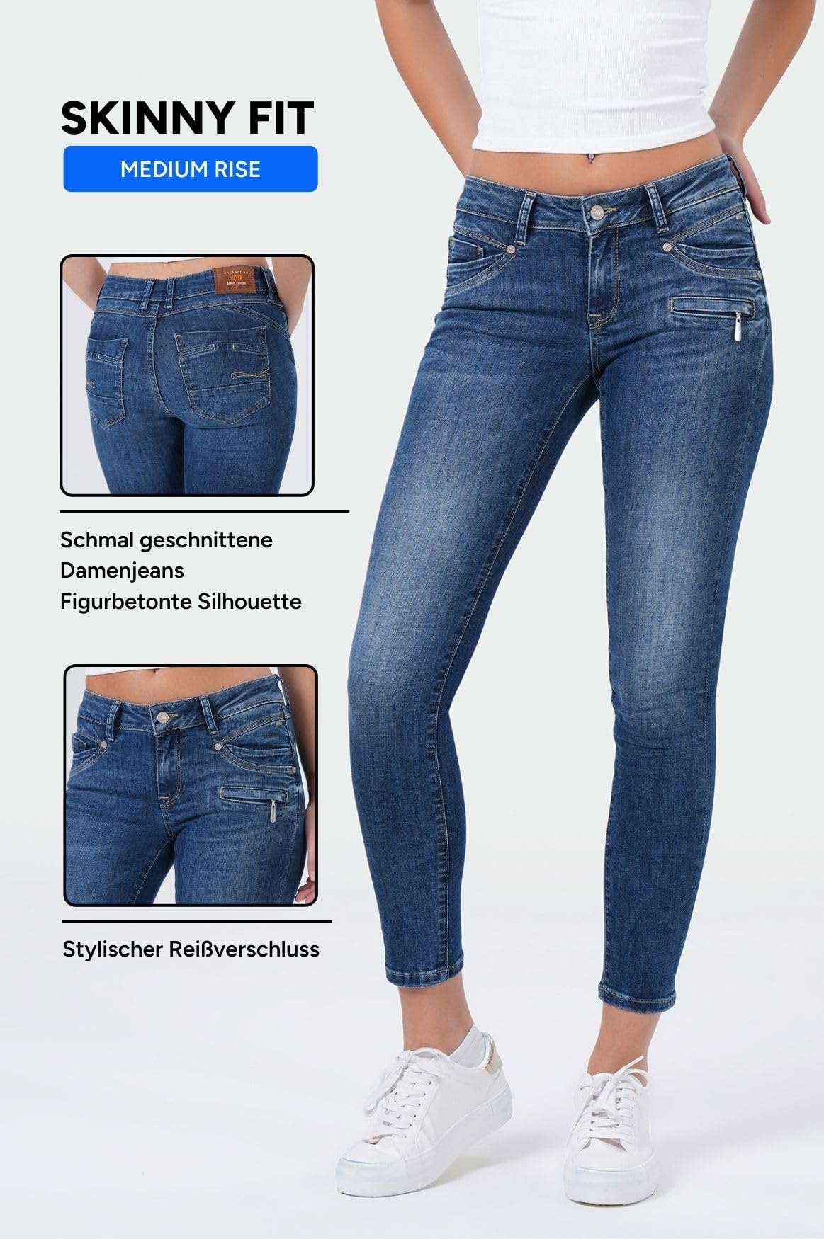 M.O.D Suzy Damen Skinny Jeans – Figurbetonte Stretch Denim Hose, knöchellange Passform, mittlere Bundhöhe, Klassische 5-Pocket Damenjeans für Elegante & Casual Looks