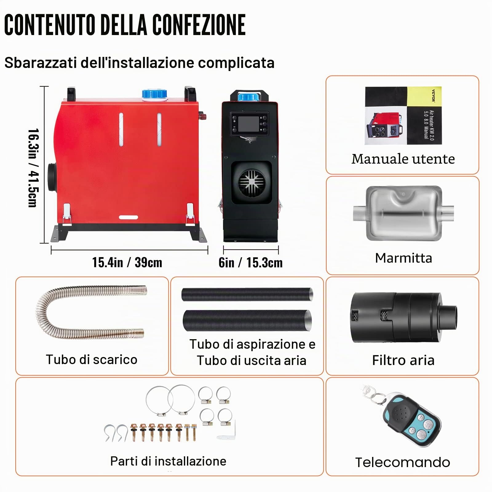 VEVOR Riscaldatore per ambienti diesel, 5 KW, 12 V, riscaldamento diesel, riscaldamento ad aria diesel, riscaldamento ad aria diesel, riscaldamento da pavimento per auto, camper, barche, camion