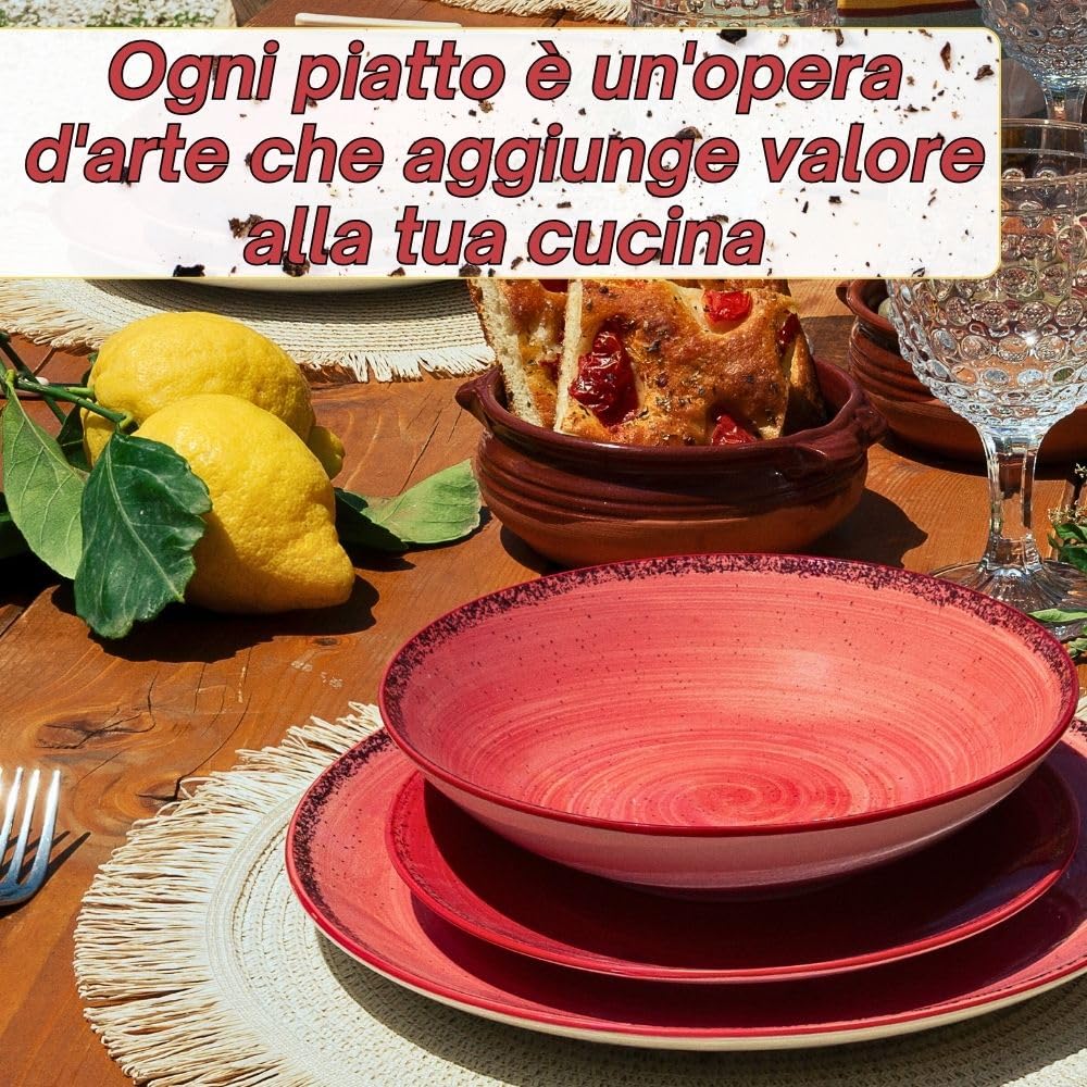 NAMAI - Servizio Piatti 6 Persone, 18 Pezzi, Porcellana Resistente, Adatti in Lavastoviglie e Microonde, Colori Vivaci, Set Piatti 18 Pezzi, Idea Regalo (Pepper Red)