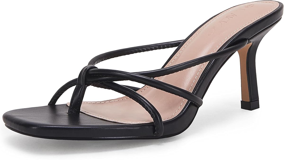 Women’s Square Open Toe Flip Flops Stiletto Heels Strappy Thong Slide on Slingback Mules Sandals