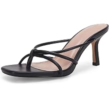 LAICIGO Womens Square Open Toe Flip Flops Stiletto Heels Strappy Thong Slide on Slingback Mules Sandals