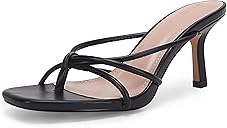 LAICIGO Women’s Square Open Toe Flip Flops Stiletto Heels Strappy Thong Slide on Slingback Mules Sandals