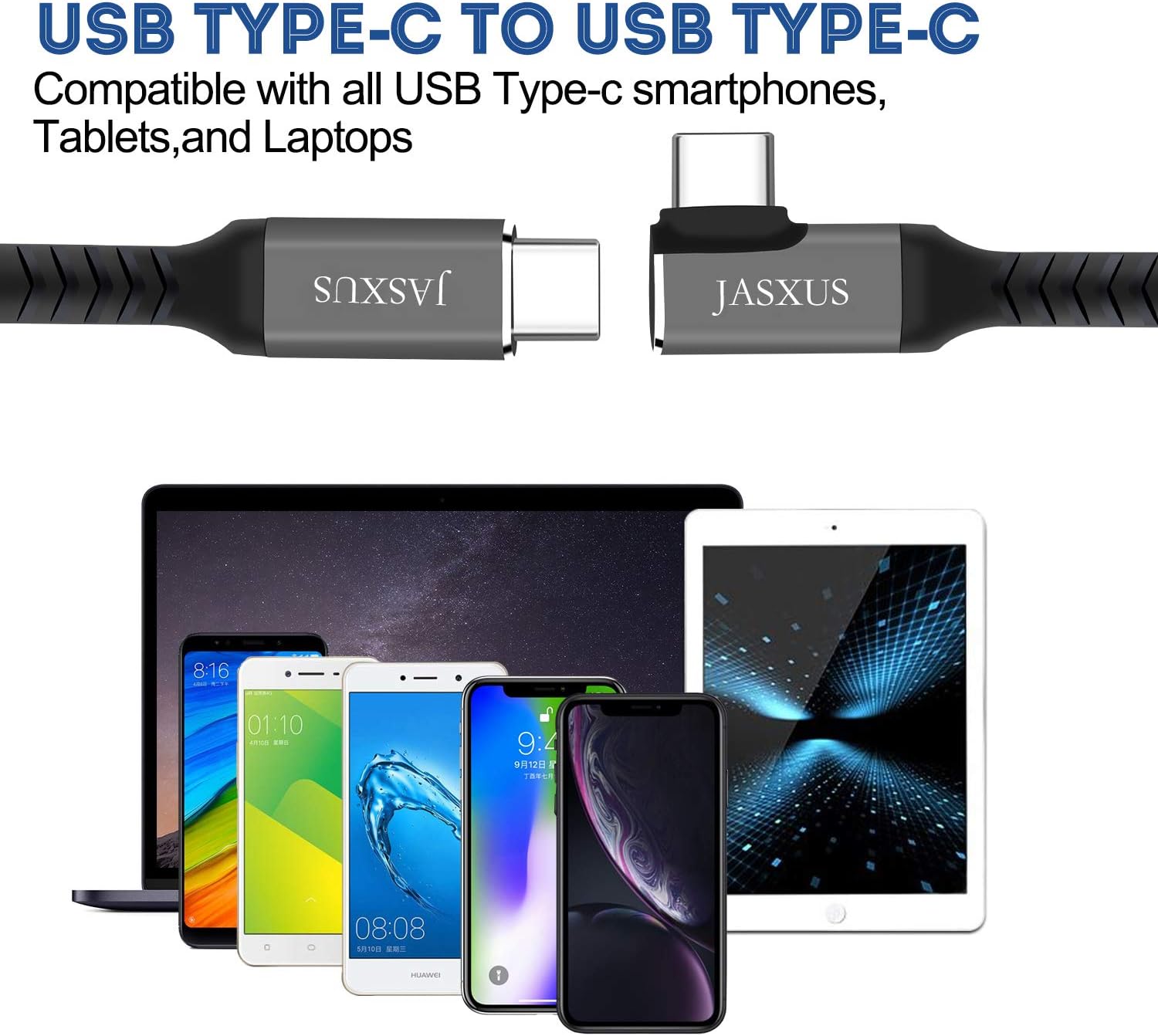 USB C to USB C Cable [2 Pack 6.6ft] Right Angle 90 Degree Type-C Braided Fast Charging[ 5A /20V 100W ] .Compatible for Samsung Galaxy S20/S20 Ultra/Note10.Google Pixel 3 2 XL.MacBook Air iPad Pro2018