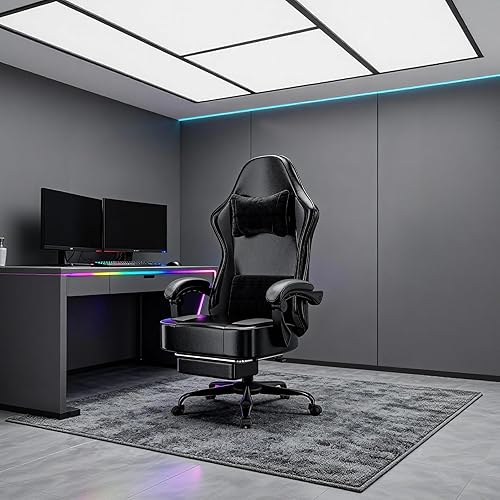 Miniatura 2 de Silla de juegos con cojín de resorte de bolsillo y reposapiés, silla ergonómica de computadora para adultos, silla de juegos de piel sintética Negro