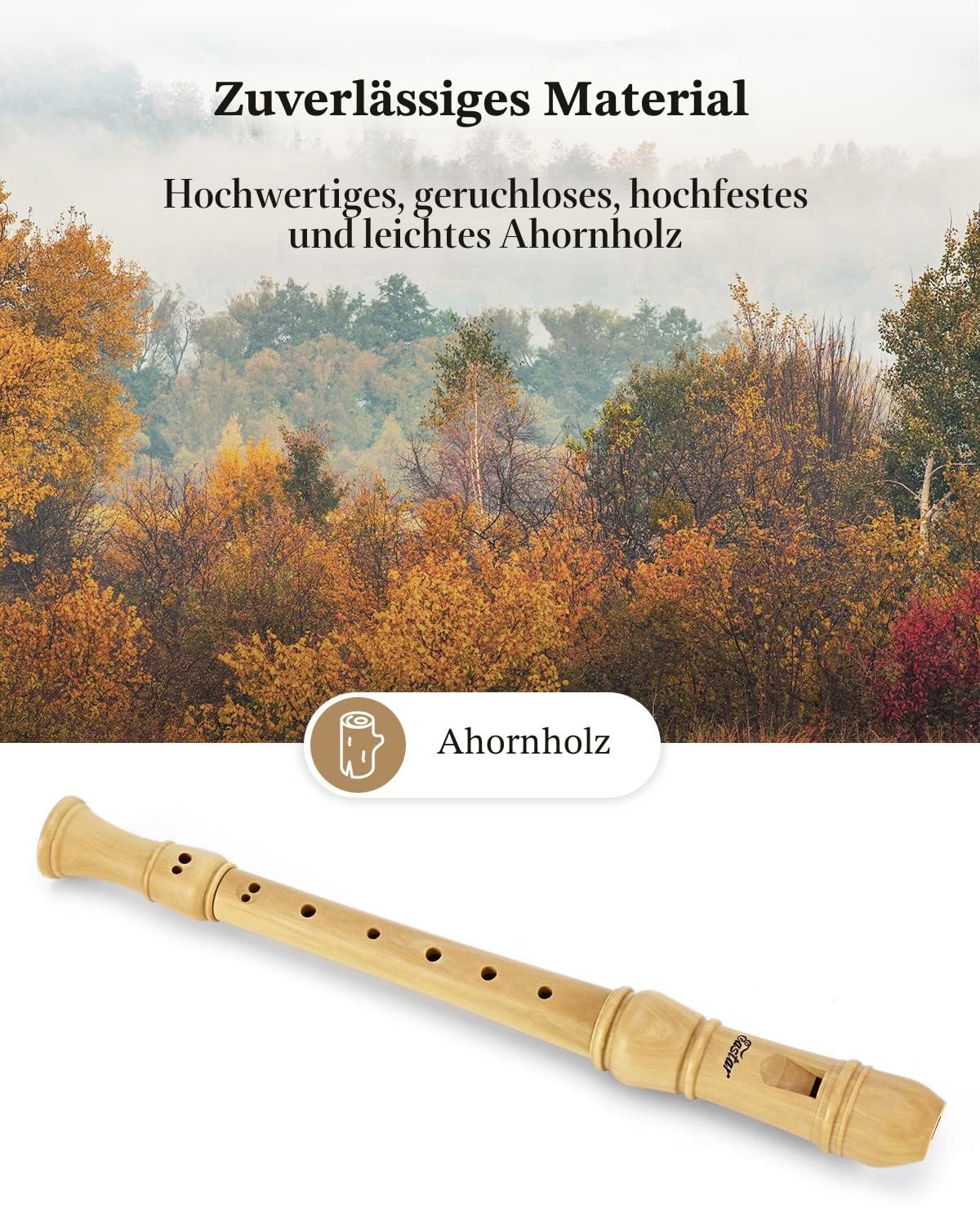 Eastar Sopran-Blockflöte im deutschen Stil für Anfänger, Kind, C-Taste, Ahornholz, 3-teilig, mit Hartschalenkoffer, Grifftabelle, ERS-31GM
