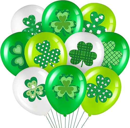 Censen 45 globos de látex del día de San Patricio de 12 pulgadas, decoración de fiesta del día de San Patricio, globos de tréboles verdes de la