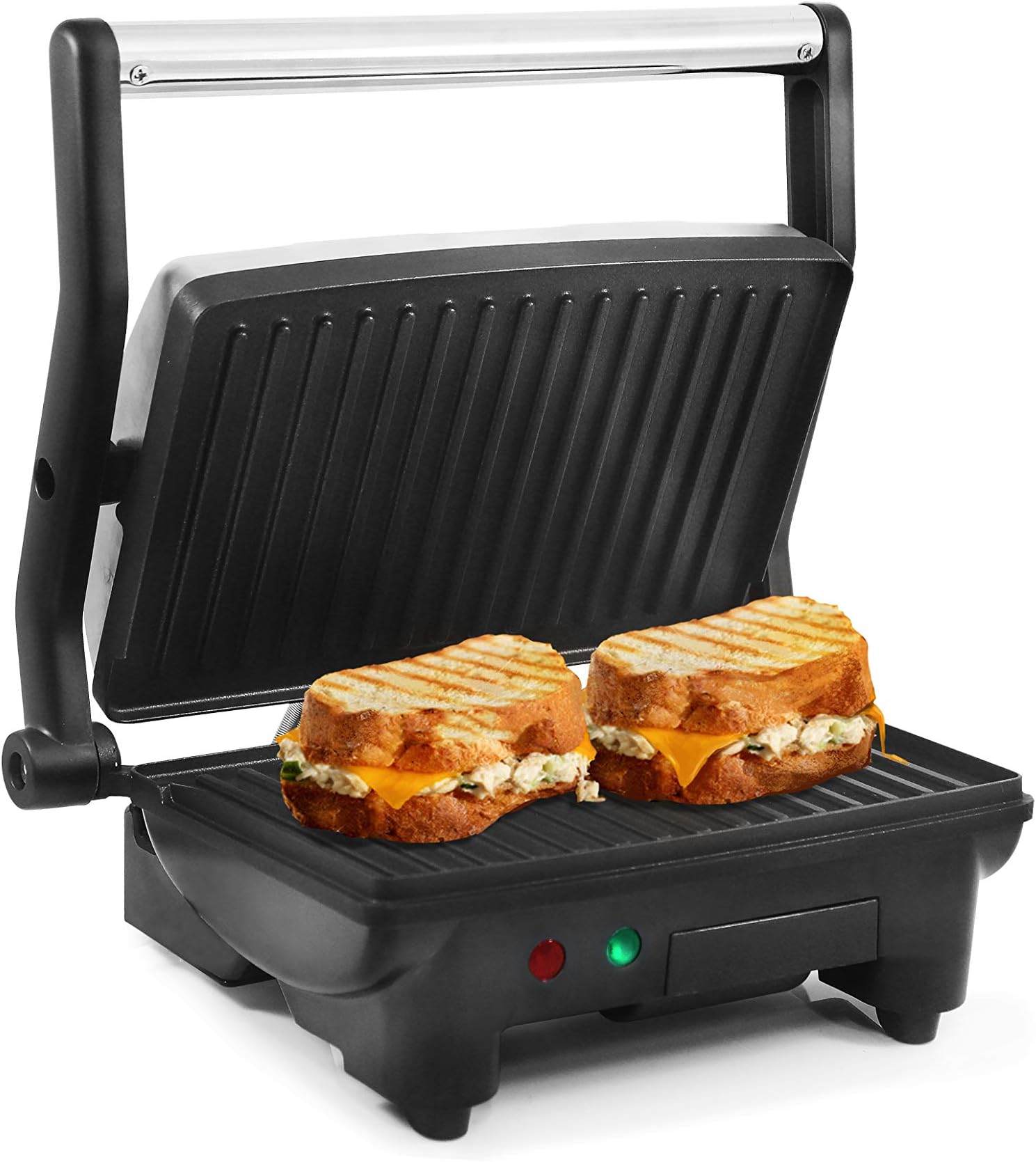 EPN-2976# 2-in-1 Nonstick Panini Press & Indoor Grill, Opens 180-Degree Gourmet Sandwich Maker, Floating Hinge Fits All Foods, Contact Grill with Removable Grease Tray