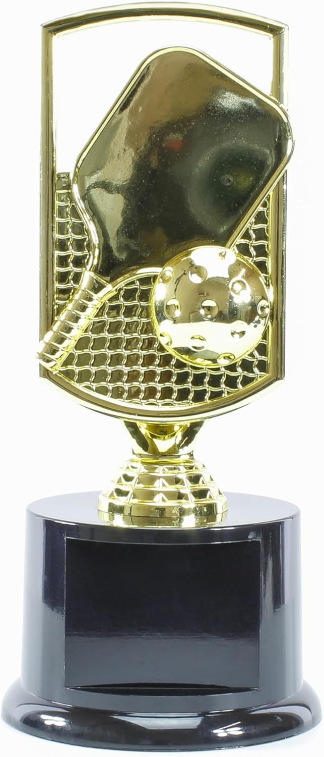 Pickleball Trophy - 8.375 Inch Tall | Engraved Golden Pickle Ball Award - Customize Now