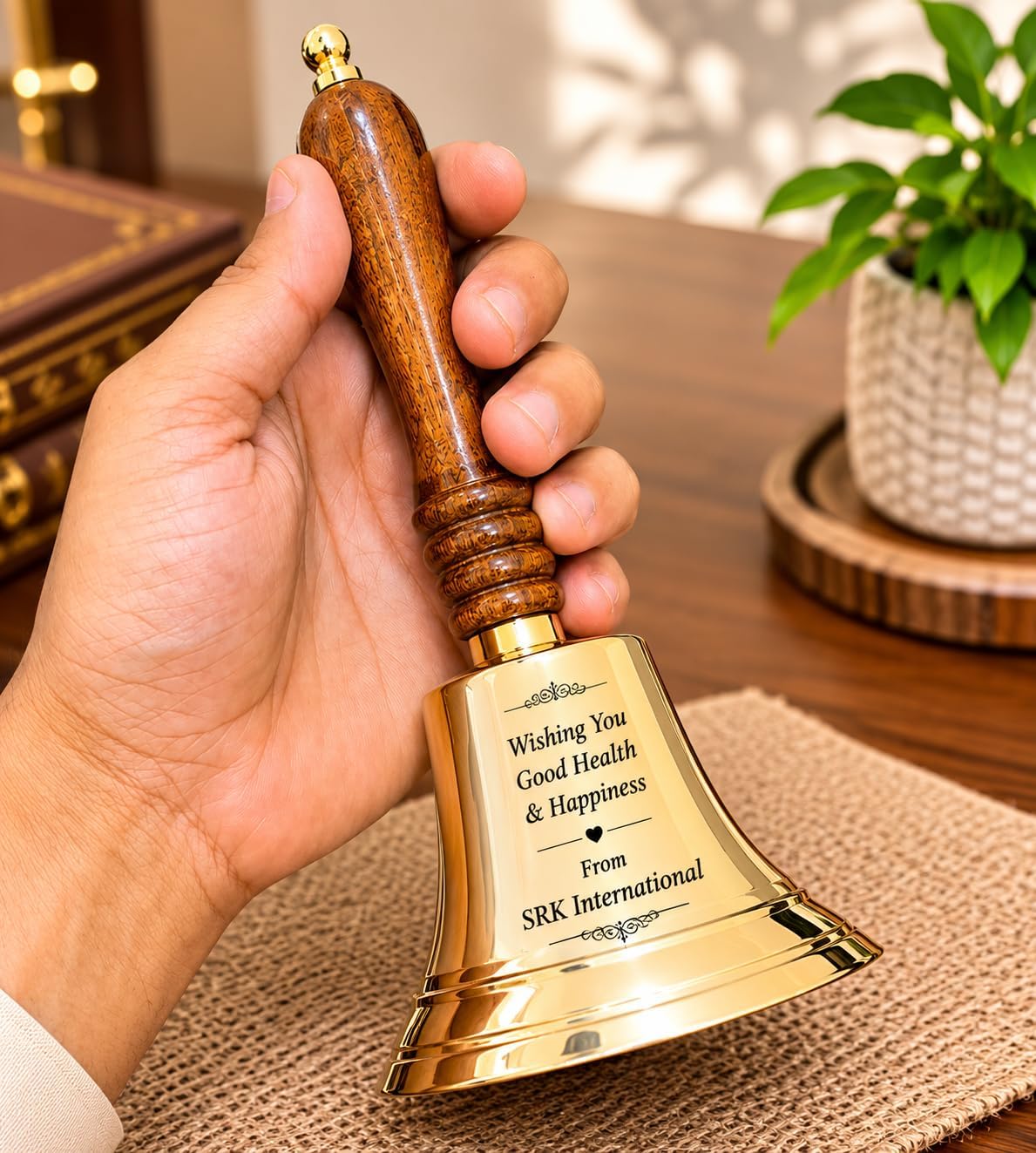Personalized Brass Hand Bell with Wooden Handle, Custom Engraved Celebration Bell, Cancer Survivor Bell, Retirement & Graduation Keepsake Gift