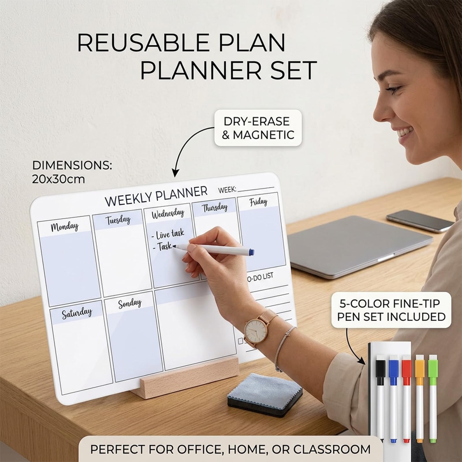 1 set agenda mensile cancellabile in plastica acrilica con 5 penne cancellabili, adatta per l ' organizzazione ' ufficio, della scuola, della casa, ' agenda settimanale