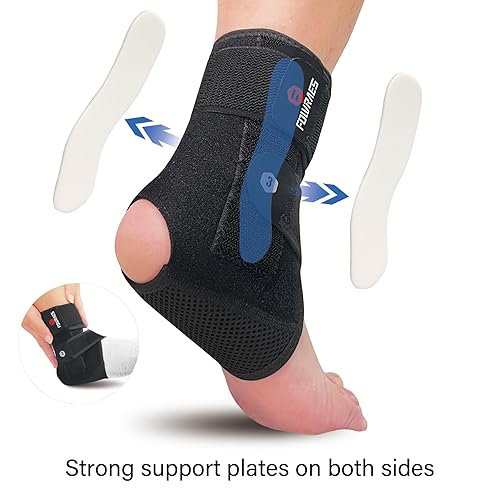 Miniatura 2 de FOWRAES Paquete de 2 tobilleras con estabilizadores laterales, soporte de esguince de tobillo para hombres y mujeres, recuperación de lesiones,