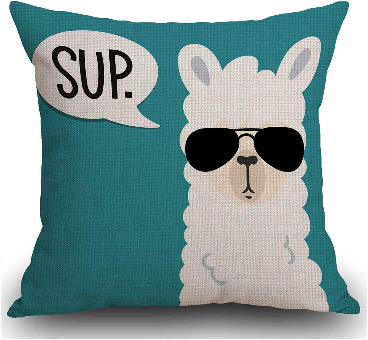 Smooffly Funny llama Cushion Cover, Sup Llama Throw Pillow Case Home Decorative for Men/Women Living Room Bedroom Sofa Chair 18X18 Inch Pillowcase 45X45cm