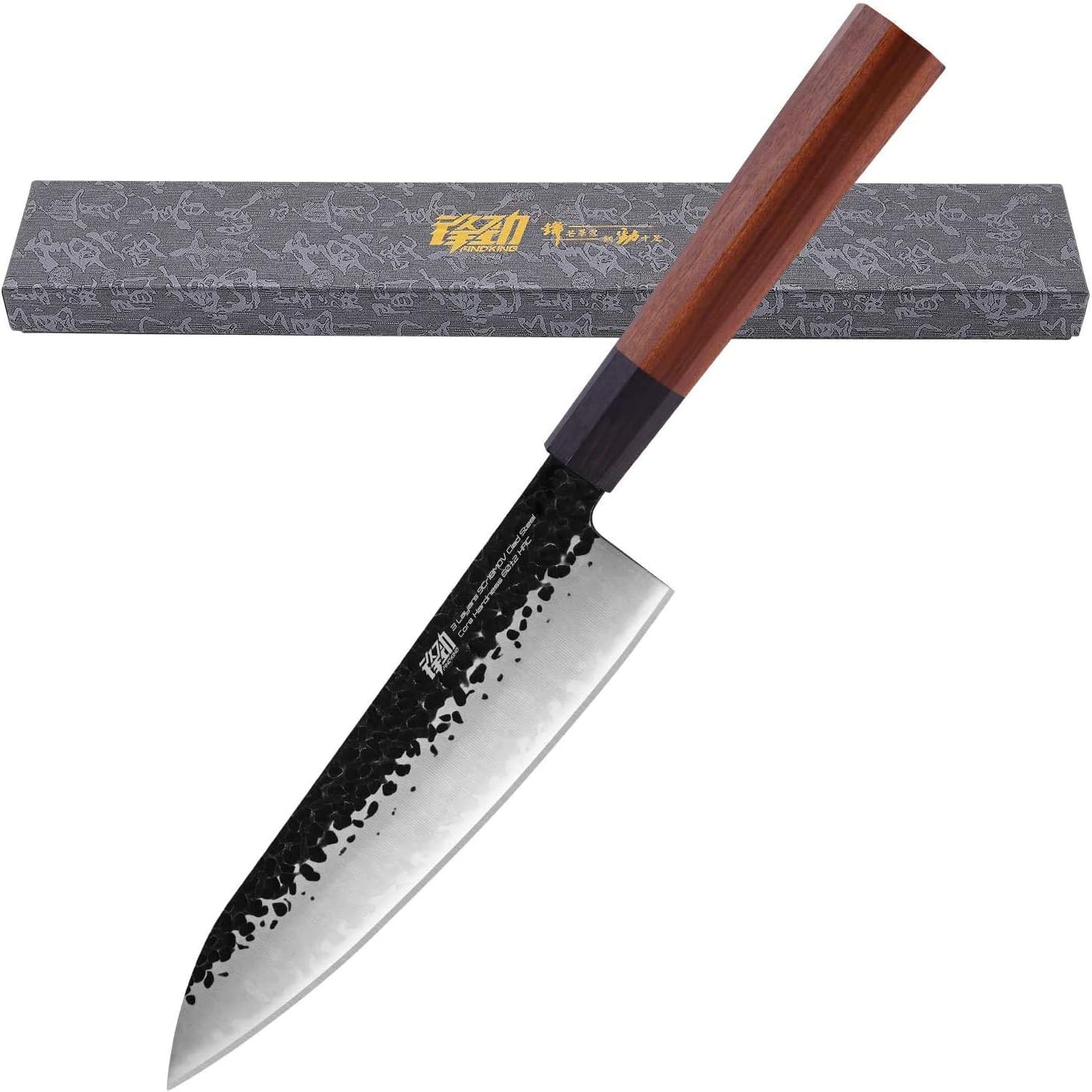 FINDKING 8 Inch Chef Knife Dynasty series-3 layer 9CR18MOV clad steel w/octagon handle Gyuto Knife (8 inch chef knife)