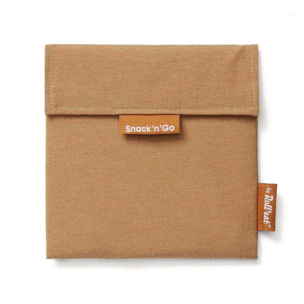 Roll'eat ® | Reusable Snack Bag | Kids Snacks Container | Eco Friendly Food Bag | Reusable Bag for Snack Storage | Brown Snack Holder - Snack'n'Go Nature