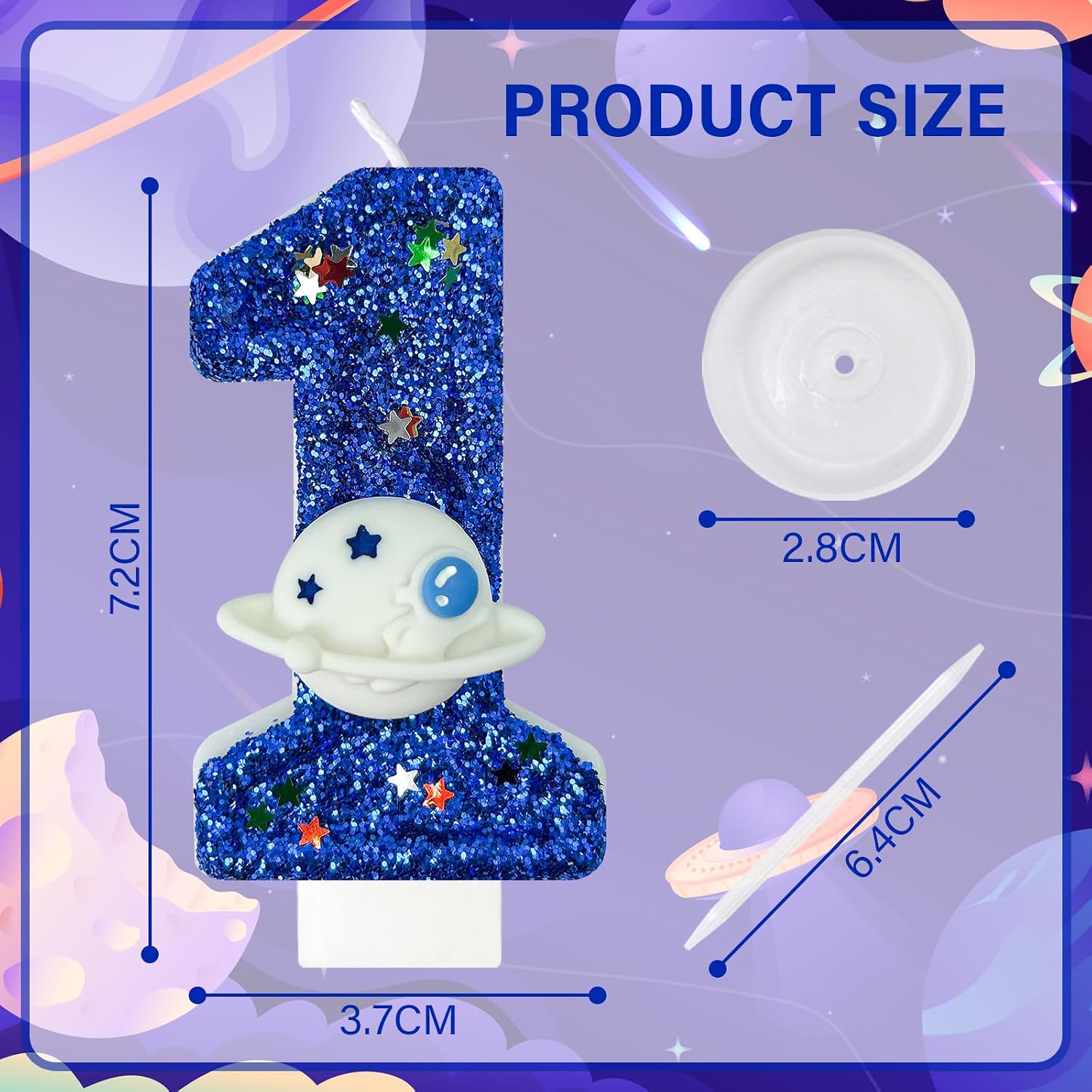 HXOUSE Spaceship Number 1 Birthday Candles - Outer Space Universe Birthday Candles for Cake, 1 Candle Topper for Anniversary Celebrations, Astronaut Rocket Party Decorations for Boys