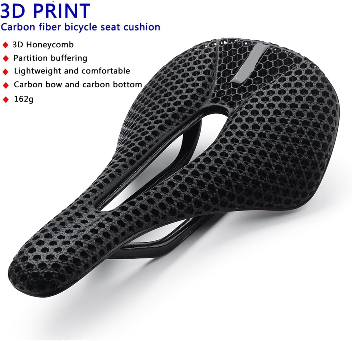 Ultralight Full Carbon 3D Printed Saddle - 162g Bicycle Seat for Men & Women, Essential Seating Part for Road, MTB, Mountain & Gravel Bike Cycling