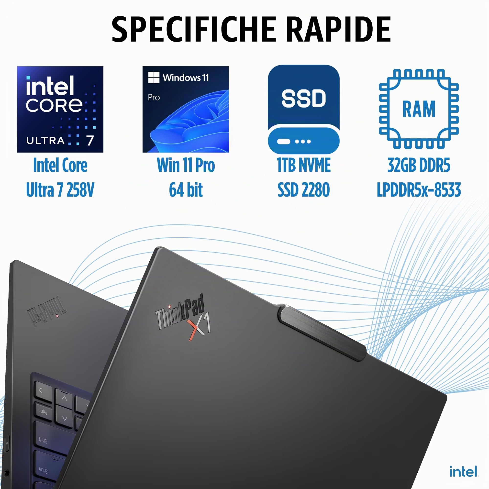 Lenovo ThinkPad X1 Carbon Gen 13-14" 2.8K OLED 120hz, Copilot+ PC Ultrabook - Intel Core Ultra 7 258V EVO- 32 GB di memoria 8533MT/s - SSD da 1 TB - retroilluminato, impronte digitali, Wi-Fi 7, Win 11