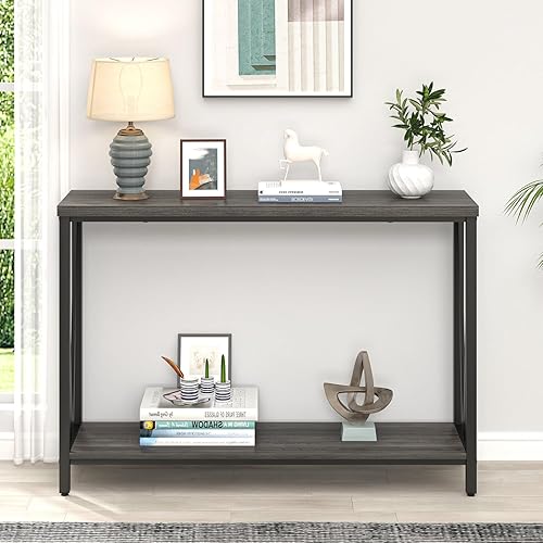 Miniatura 7 de FOLUBAN Mesa consola para entrada, moderna mesa de sofá detrás del sofá, mesa de entrada estrecha para pasillo, sala de estar (industrial, gris