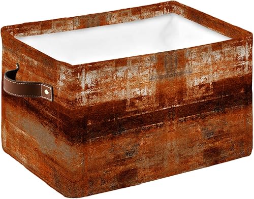 Cesta de almacenamiento de color naranja quemado para organizar estantes, cajas de almacenamiento plegables con asa, arte geométrico abstracto