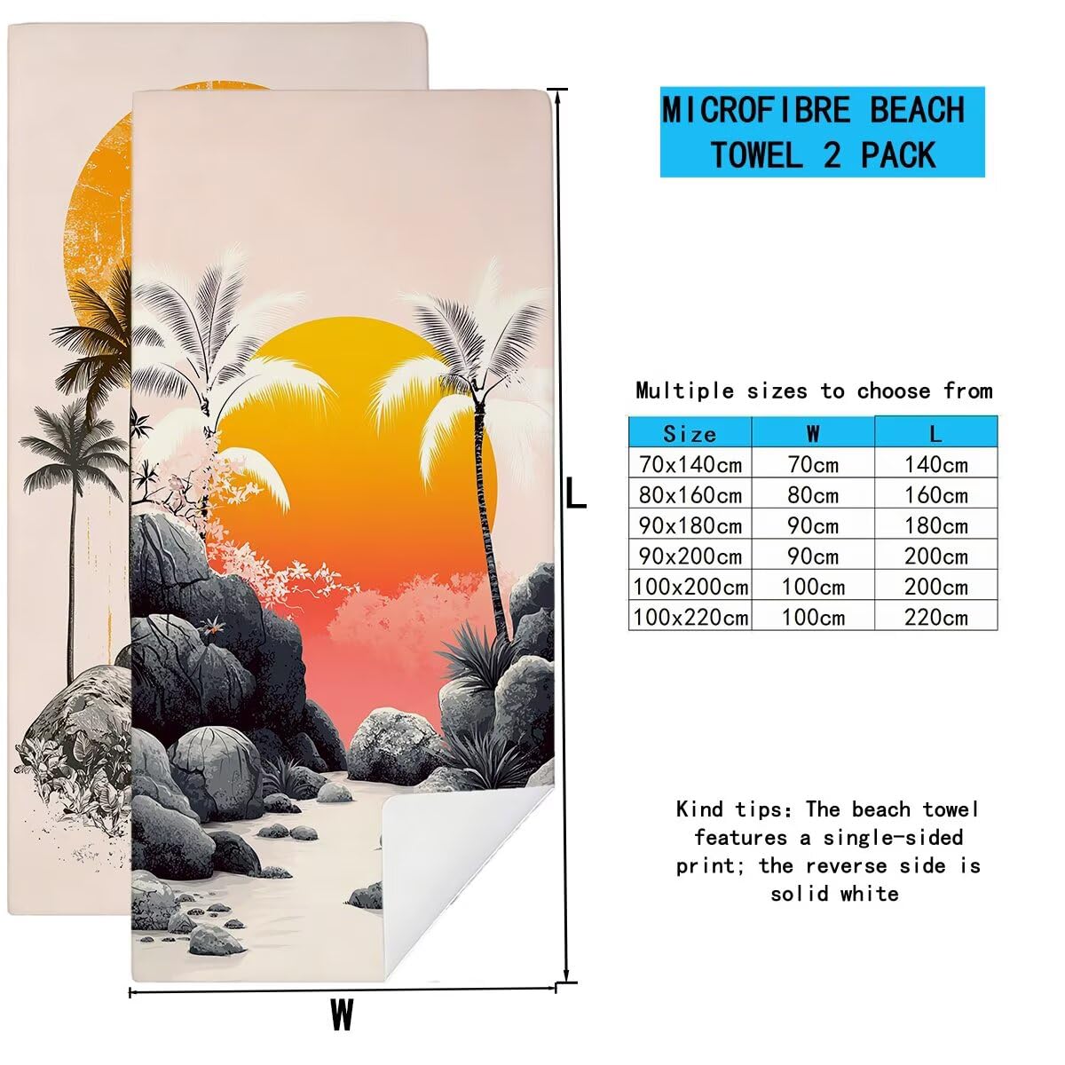 Telo Mare Microfibra, Telo Mare Grande 90x200cm 2 Pezzi, Asciugamano Palestra Donna Asciugatura Rapida, Antisabbia Asciugamano Microfibra, Leggero Asciugamani Palestra per Regalo (Paesaggio) -4274