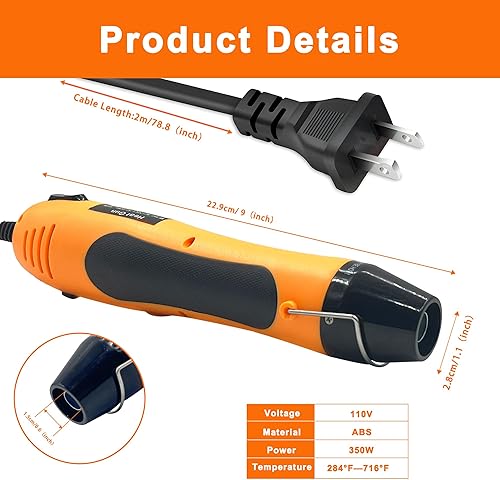 Miniatura 6 de Pistola de calor, mini pistola de calor de 350 W con boquilla reflectora, ajustes de temperatura duales, pistola de aire caliente de calor rápido,