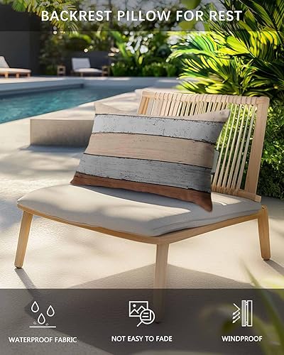 Miniatura 4 de Paquete de 4 fundas de almohada lumbar de madera rústica de granero degradado de café molido degradado, juego de fundas de almohada para exteriores,