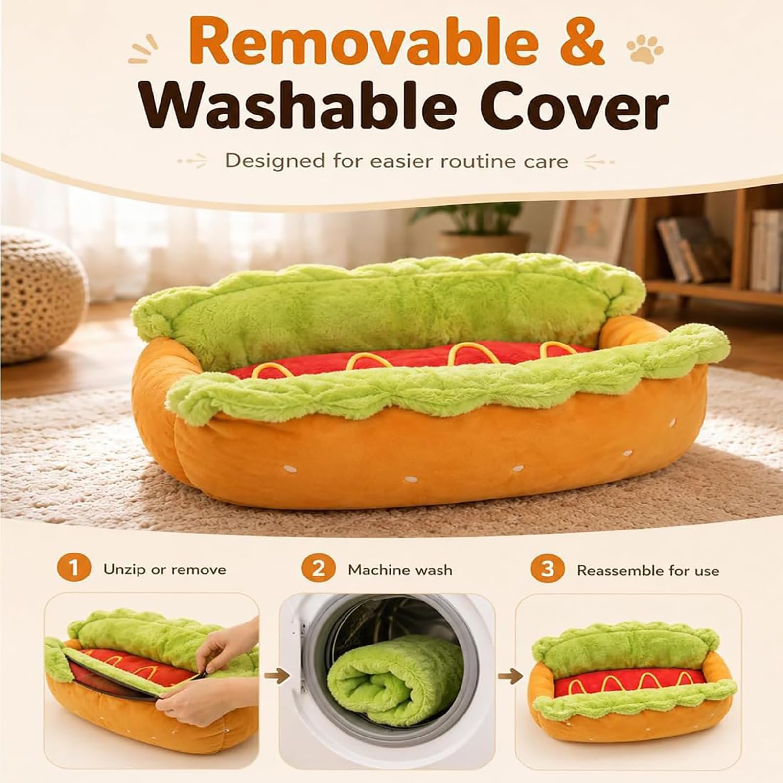 ZVD Panier pour Chien et Chat, Lit Douillet en Peluche pour Petit Animal M | Nid Chaud avec Coussin Amovible Lavable, Idéal Chiot, Teckel, Chaton, Maison, Chambre et Coin Repos