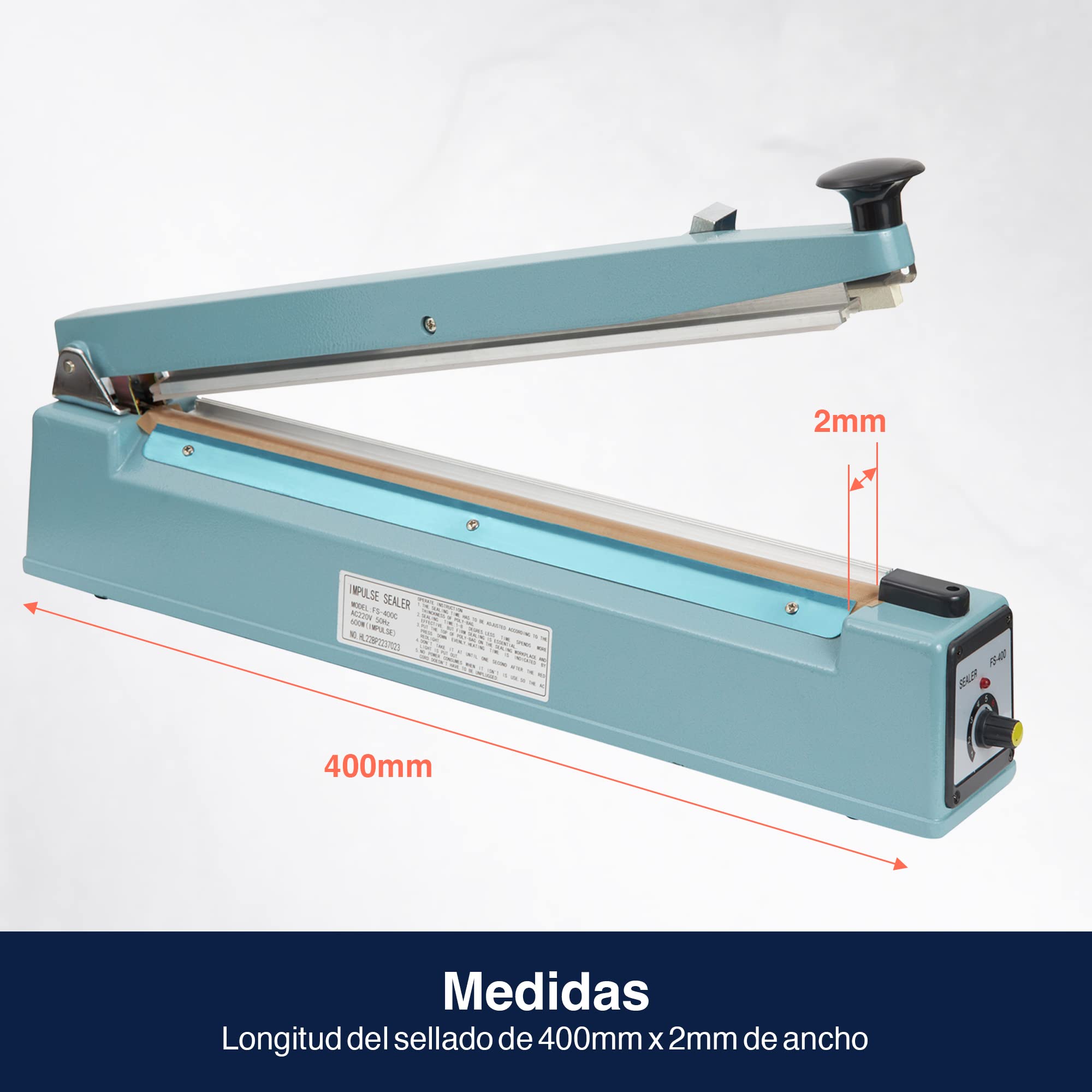 Precifilm Sellador de Bolsas de Plástico - Máquina Selladora Térmica Profesional con Cortador para Sellado de Bolsas de Plástico y Envasado de Alimentos - Selladora de Bolsas Portátil (40 cm)